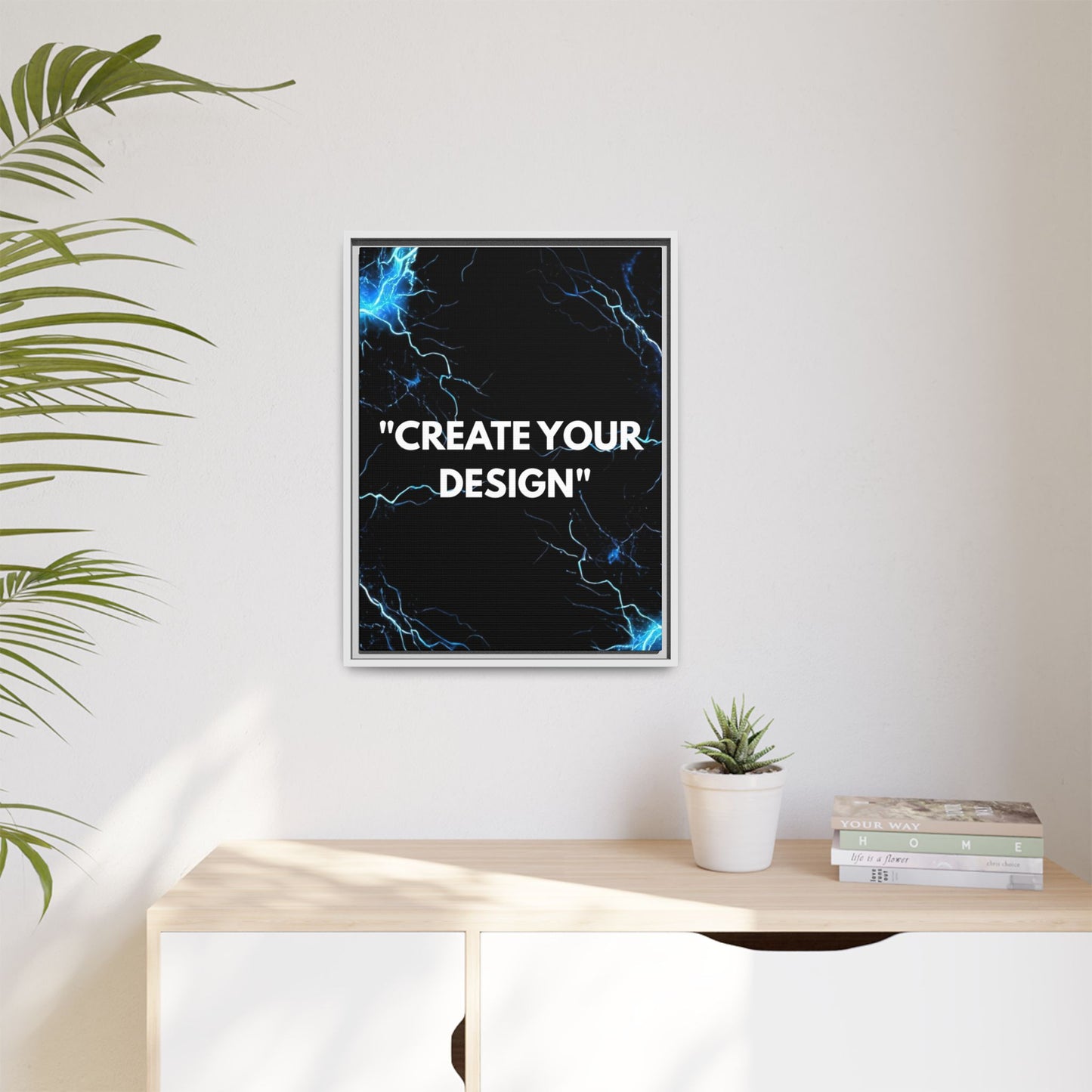 Framed Matte Canvas Wall Art – "Create Your Design" Modern Black Lightning Print