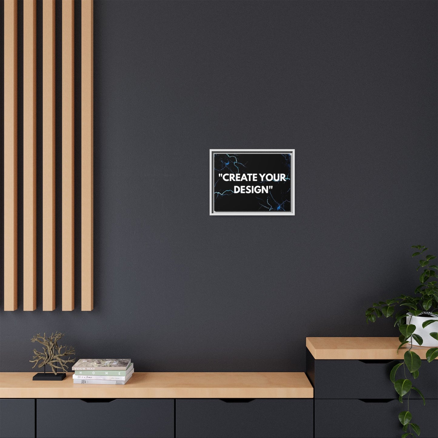 Framed Matte Canvas Wall Art – "Create Your Design" Modern Black Lightning Print