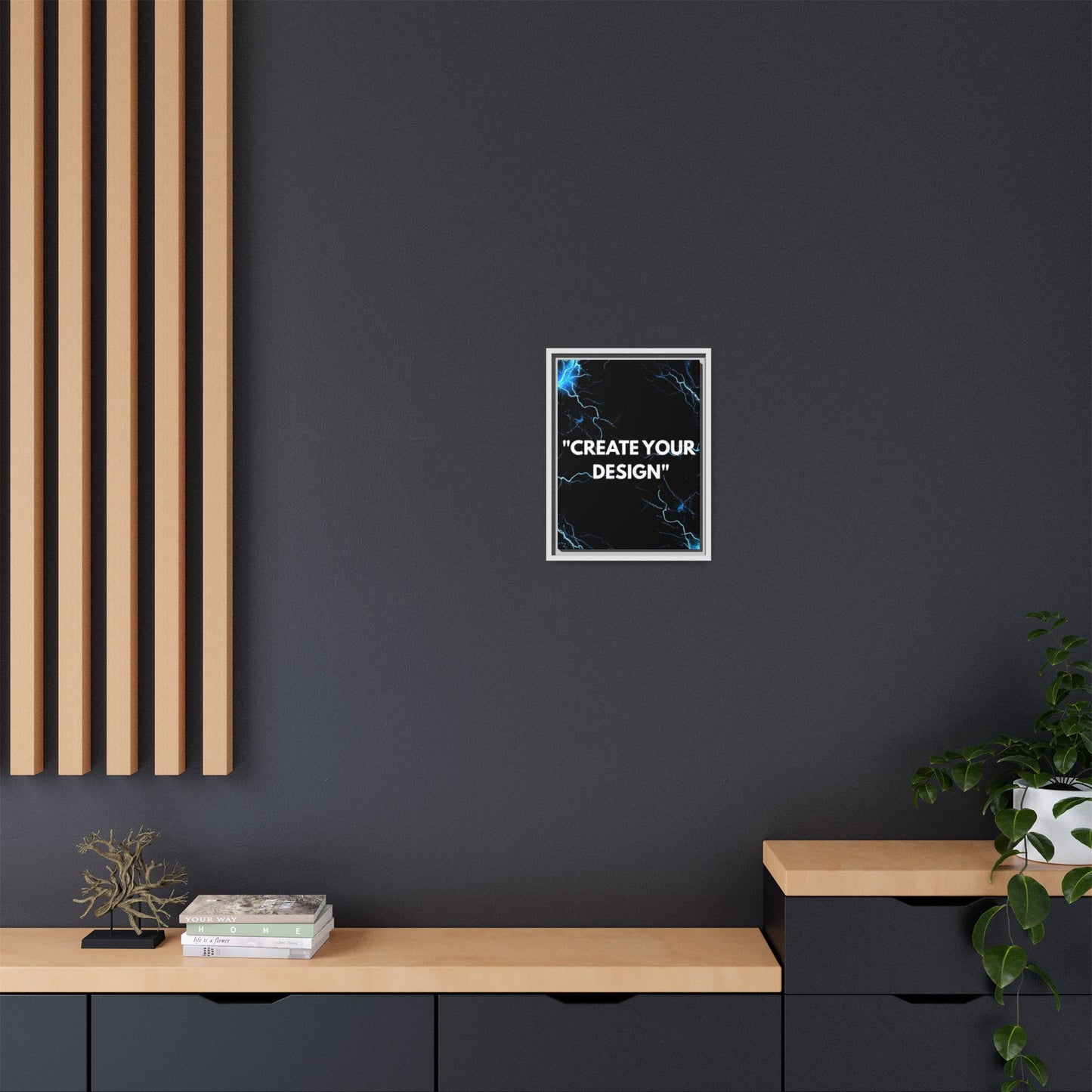 Framed Matte Canvas Wall Art – "Create Your Design" Modern Black Lightning Print