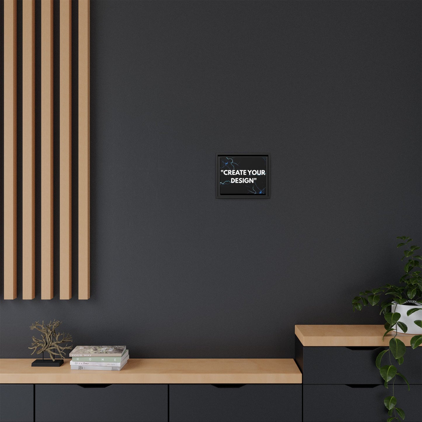 Framed Matte Canvas Wall Art – "Create Your Design" Modern Black Lightning Print