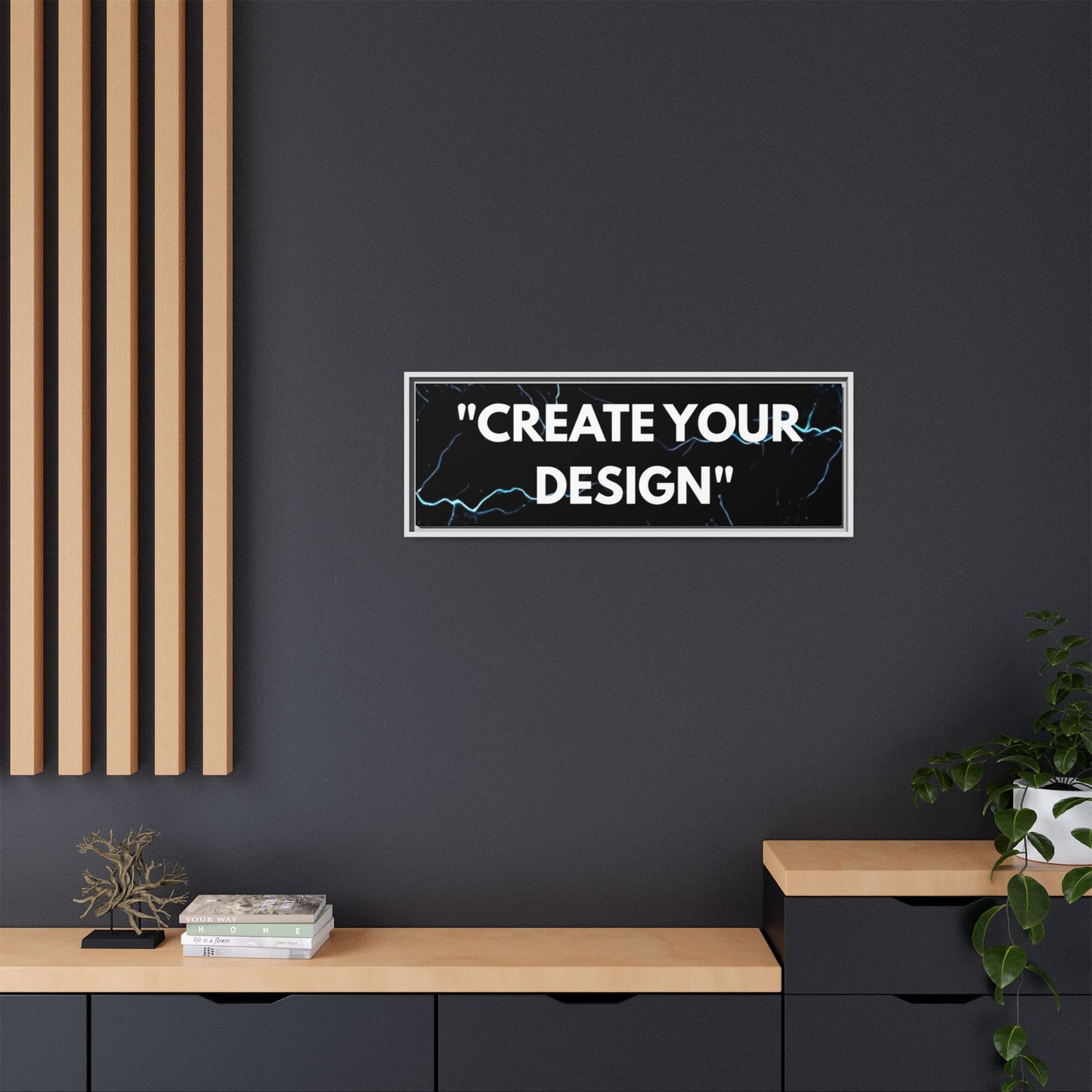 Framed Matte Canvas Wall Art – "Create Your Design" Modern Black Lightning Print