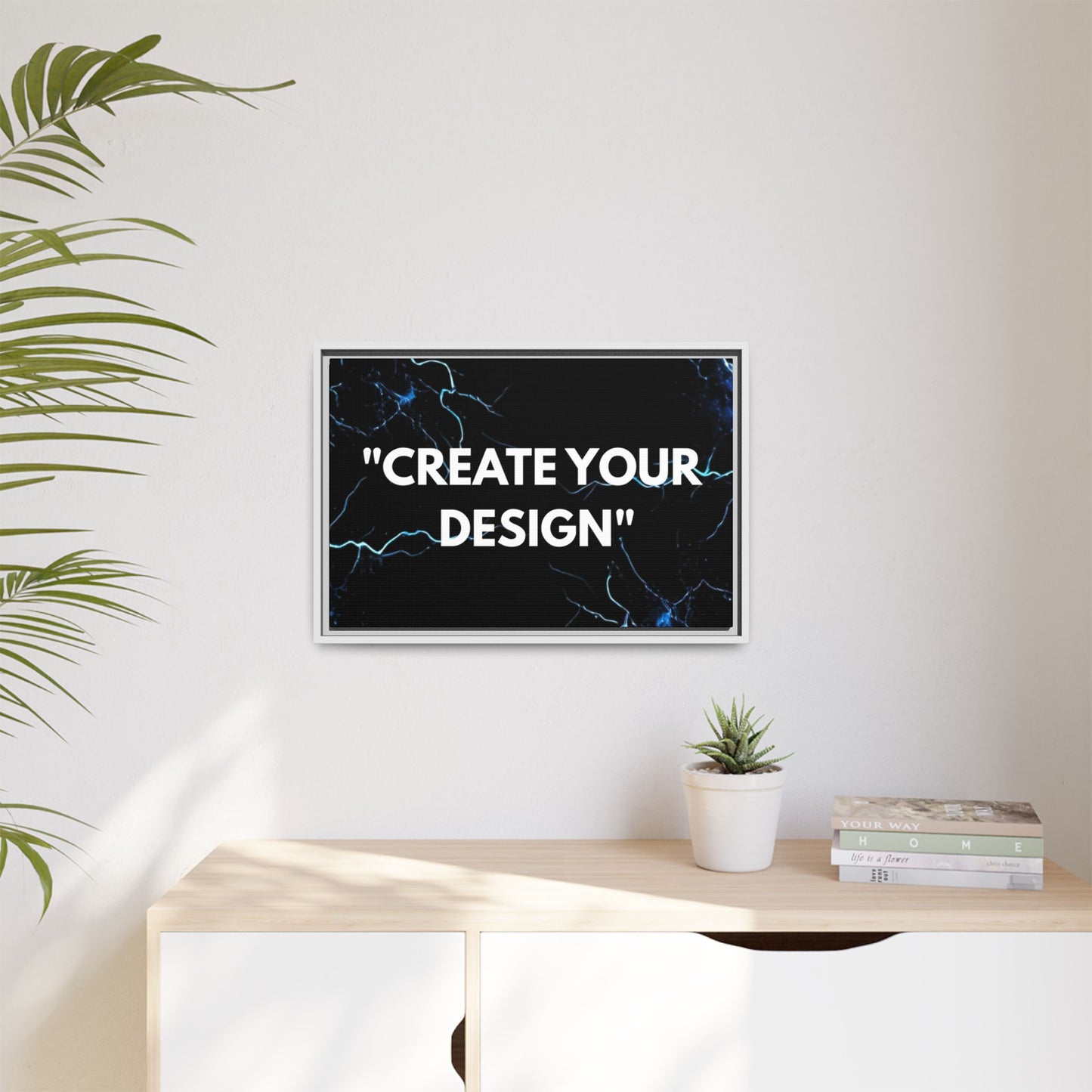 Framed Matte Canvas Wall Art – "Create Your Design" Modern Black Lightning Print