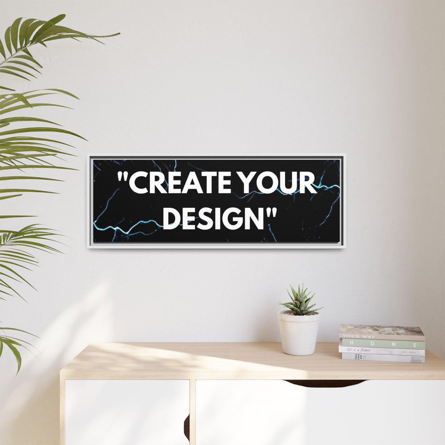 Framed Matte Canvas Wall Art – "Create Your Design" Modern Black Lightning Print