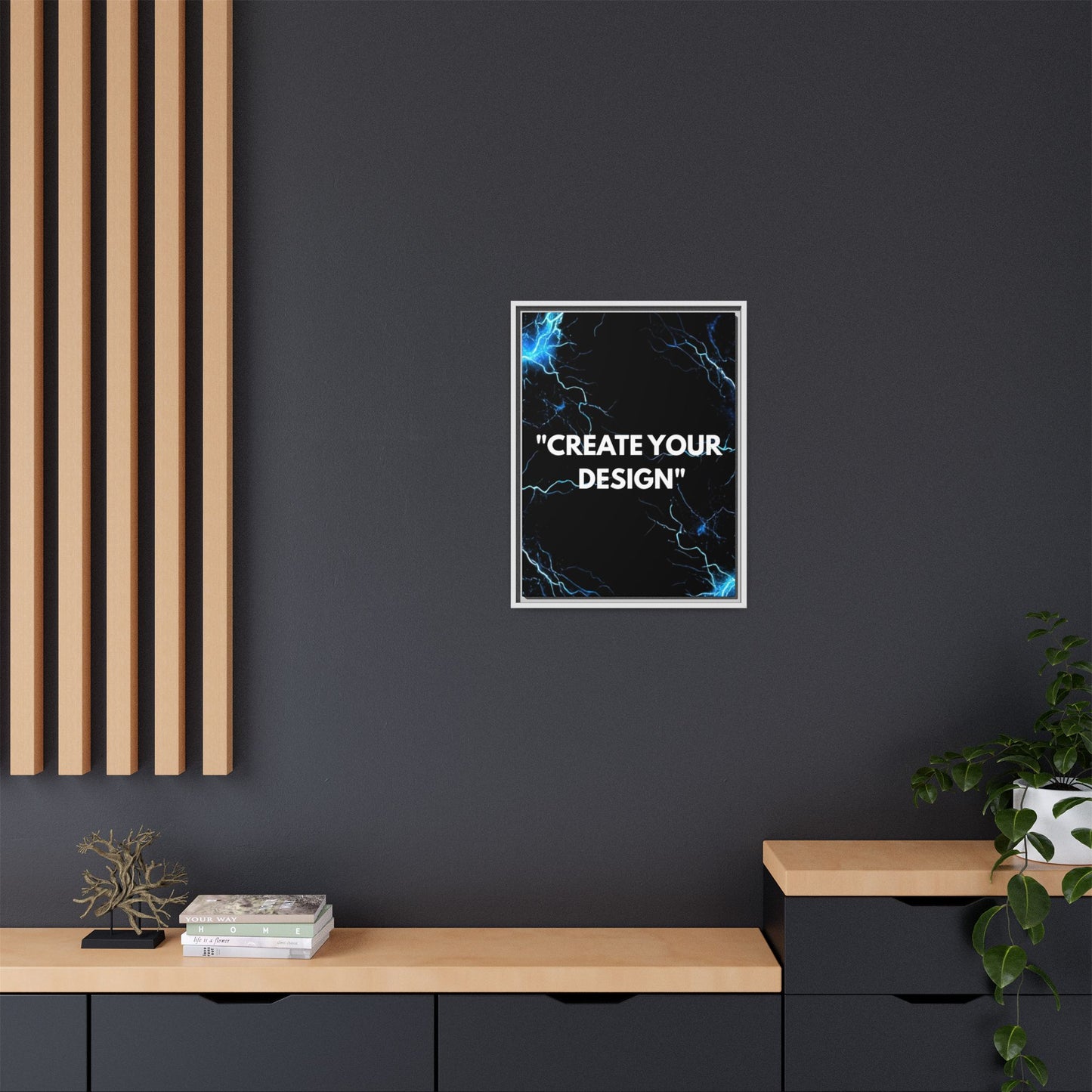 Framed Matte Canvas Wall Art – "Create Your Design" Modern Black Lightning Print
