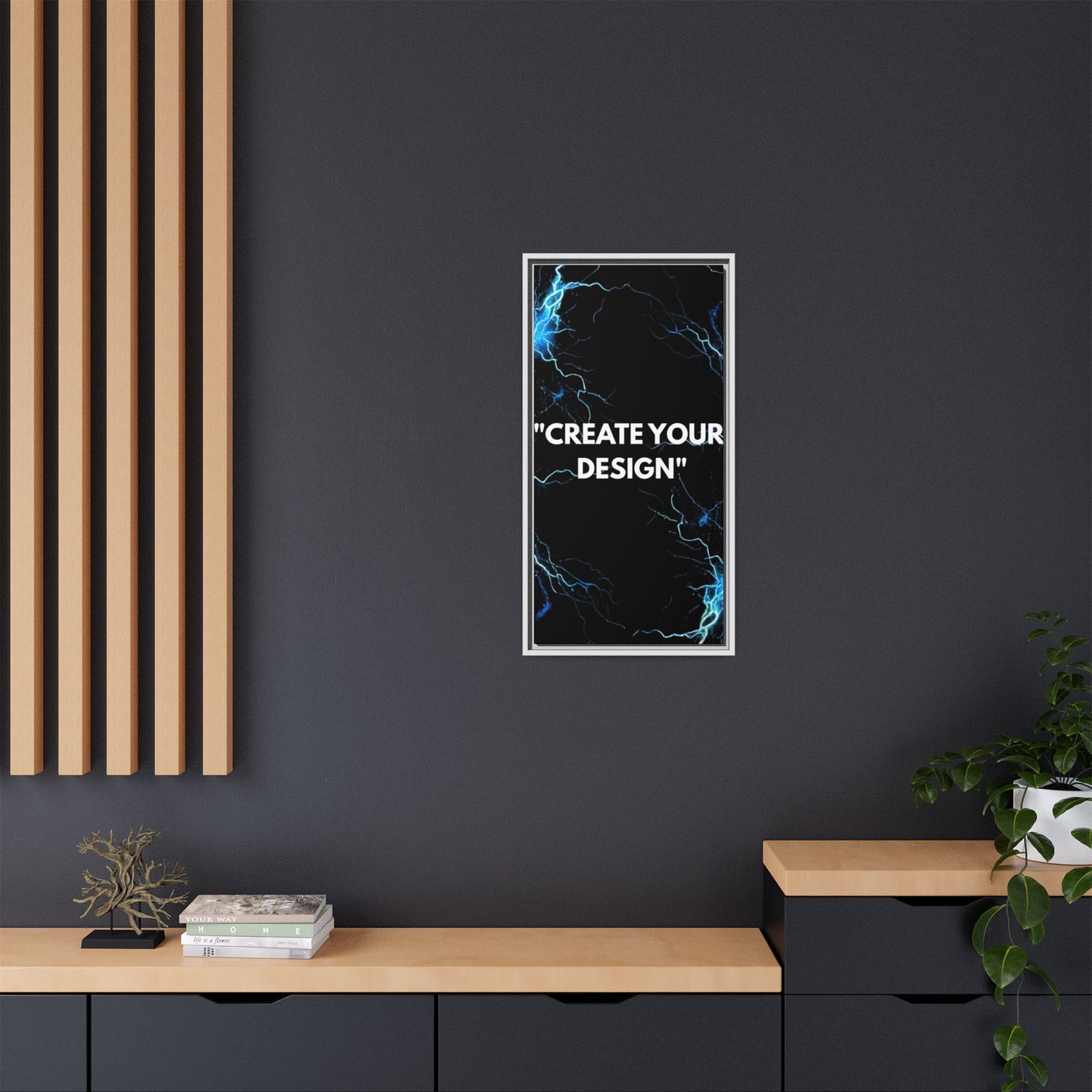 Framed Matte Canvas Wall Art – "Create Your Design" Modern Black Lightning Print
