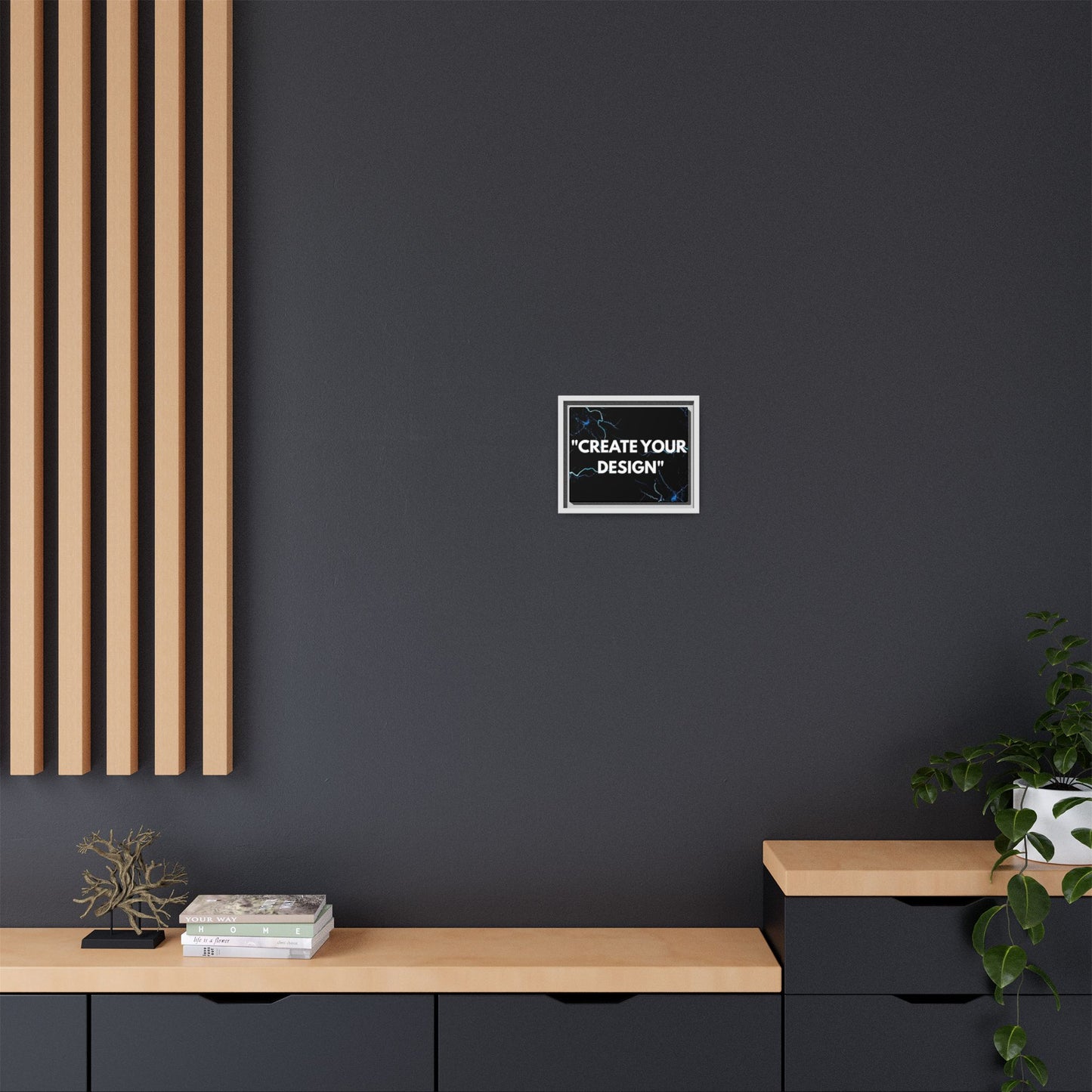 Framed Matte Canvas Wall Art – "Create Your Design" Modern Black Lightning Print