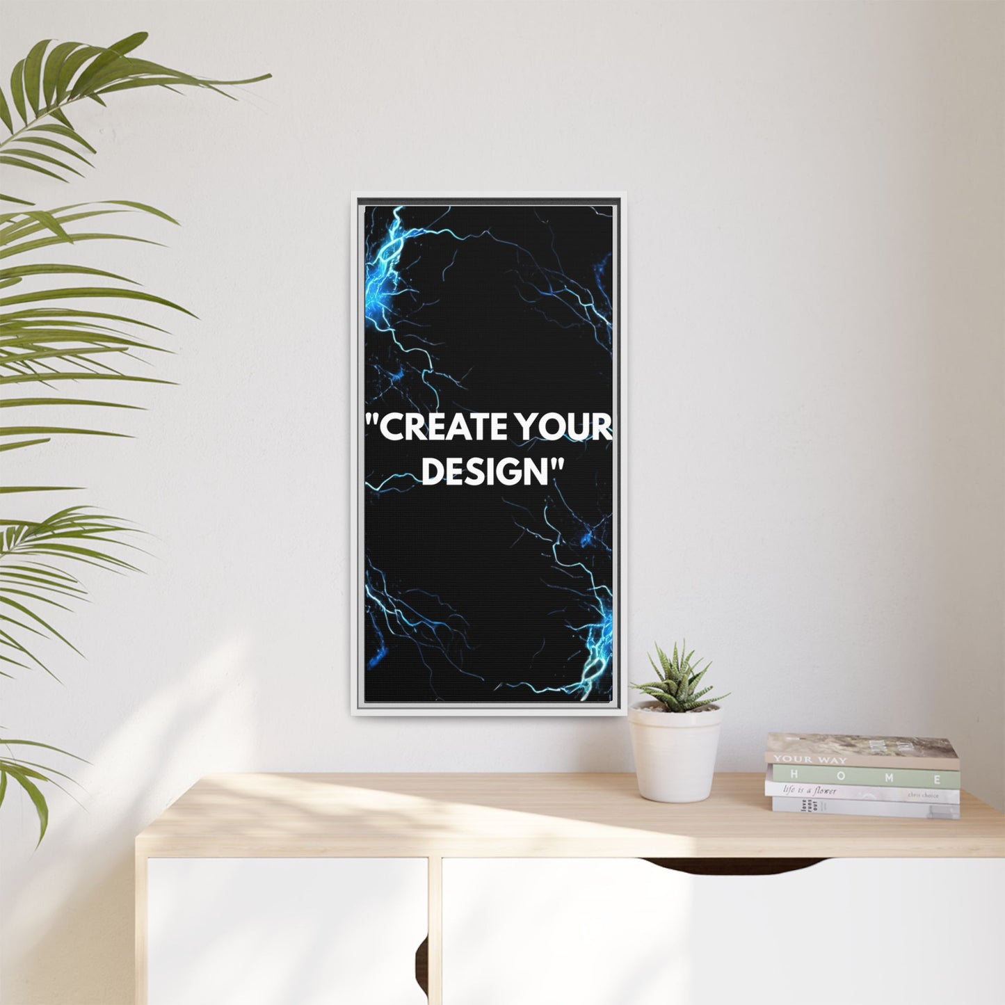 Framed Matte Canvas Wall Art – "Create Your Design" Modern Black Lightning Print
