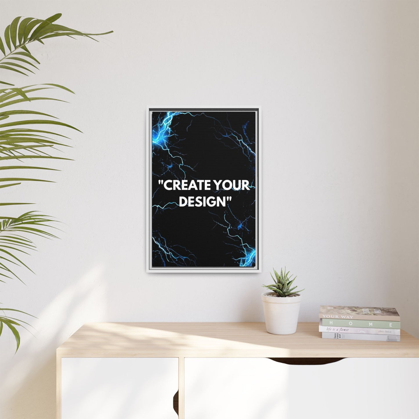 Framed Matte Canvas Wall Art – "Create Your Design" Modern Black Lightning Print