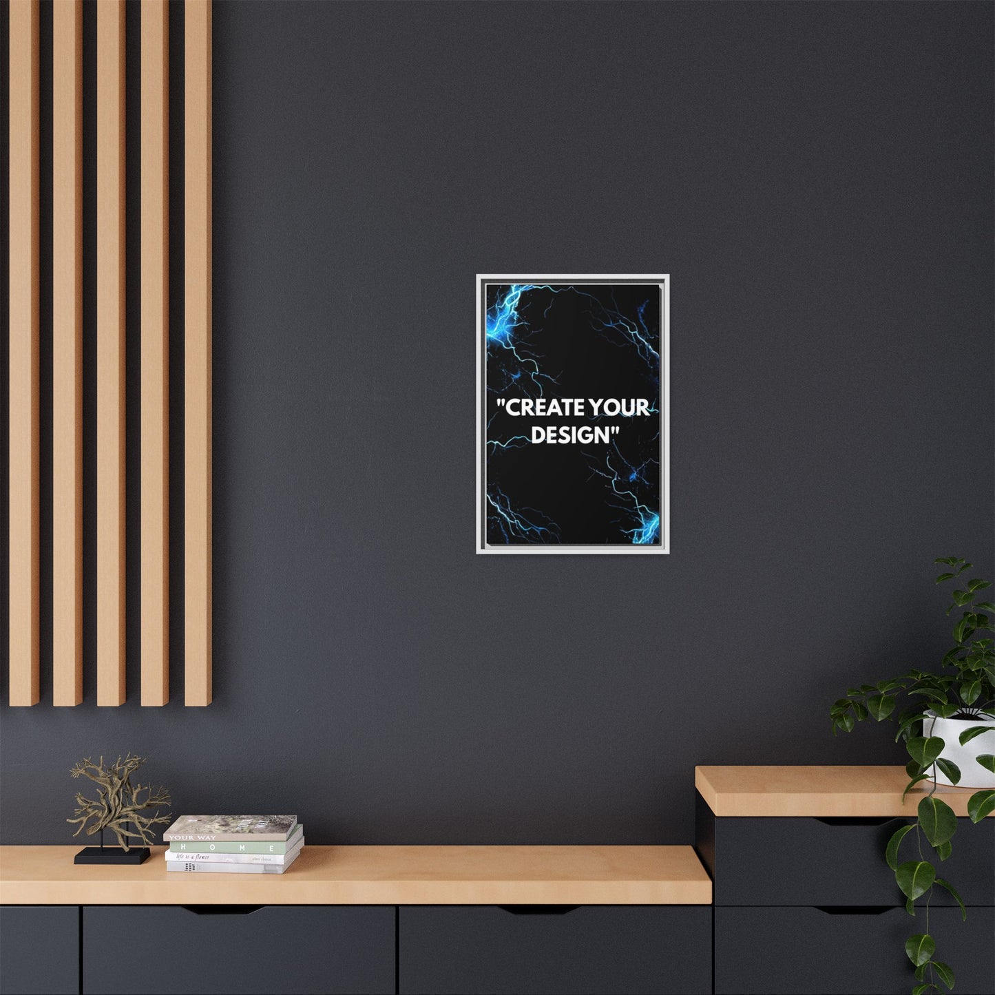 Framed Matte Canvas Wall Art – "Create Your Design" Modern Black Lightning Print