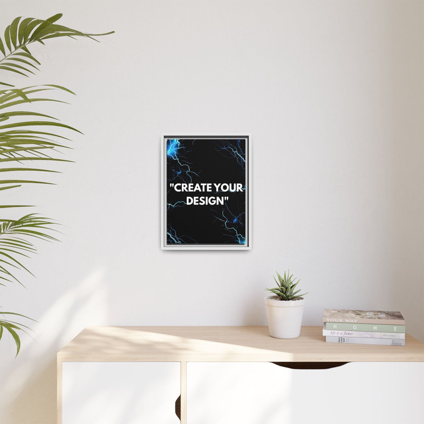 Framed Matte Canvas Wall Art – "Create Your Design" Modern Black Lightning Print